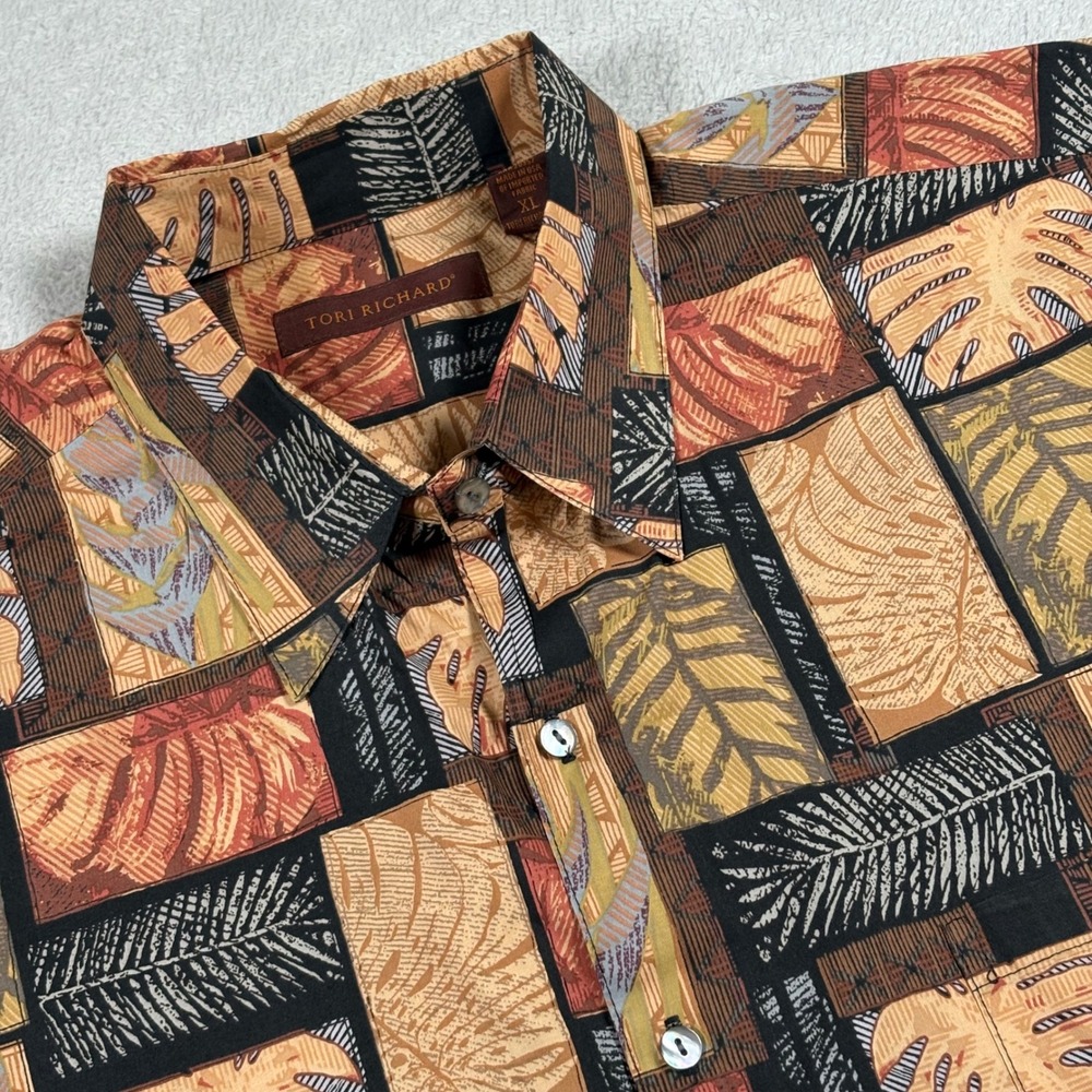 Tori Richard Mens XL Cotton Lawn Tropical Leaf Block Print Button Down Shirt
